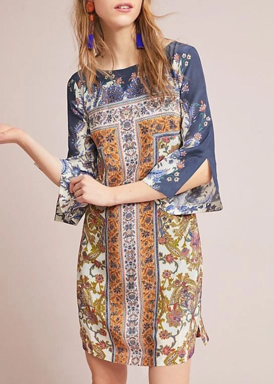 New Maeve Anthropologie silk Barcelona floral midi dress Sz 4 Boho Mediterranean